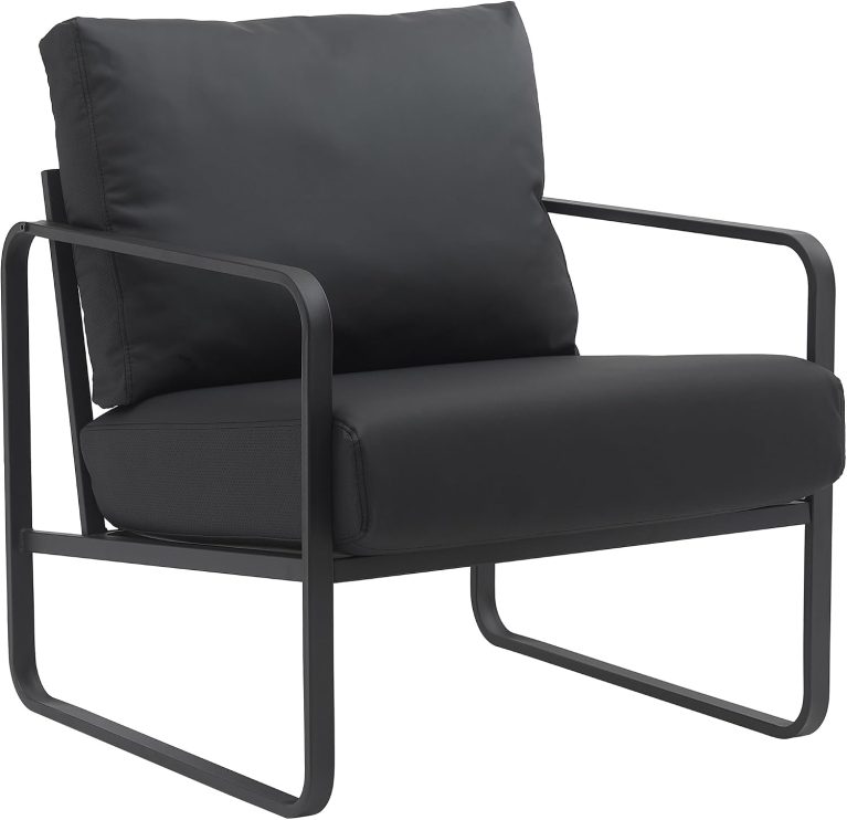 CLP Lounger Manea, Fauteuil Club Rembourré en Similicuir, Structure Métallique, Noir