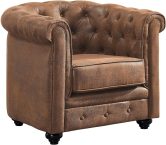 Notre test du Vente-unique, fauteuil Chesterfield en microfibre aspect cuir vieilli